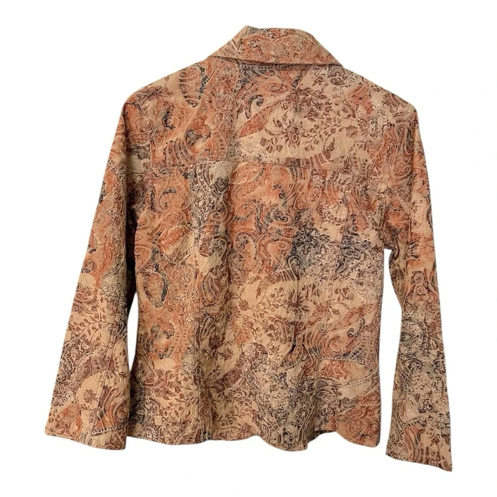 Analogy Medium Brown Embroidered Denim Style Jacket Button Front TexturedCowgirl - Picture 2 of 13